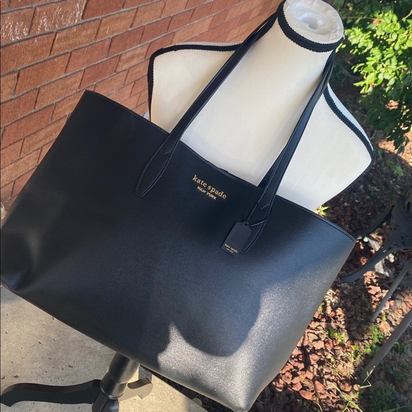 😎🖤😎NWT Kate Spade Black leather Structured Tote Bag . - Picture 1 of 11